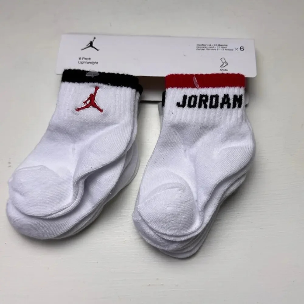 Air Jordan Baby Athletic White with Red and Black Accents  Logo Ankle Socks NWT